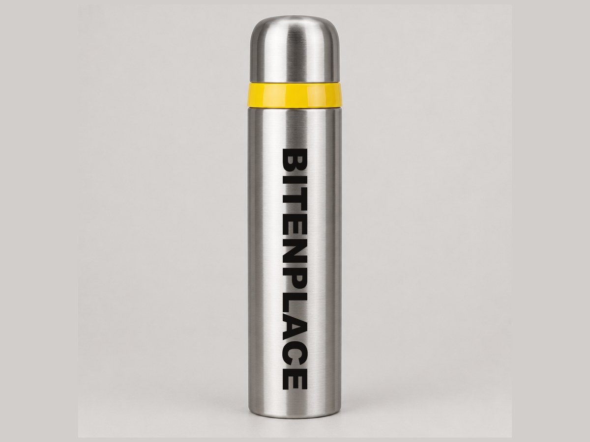 Thermos inox BITENPLACE façon La Démesure, collerette jaune